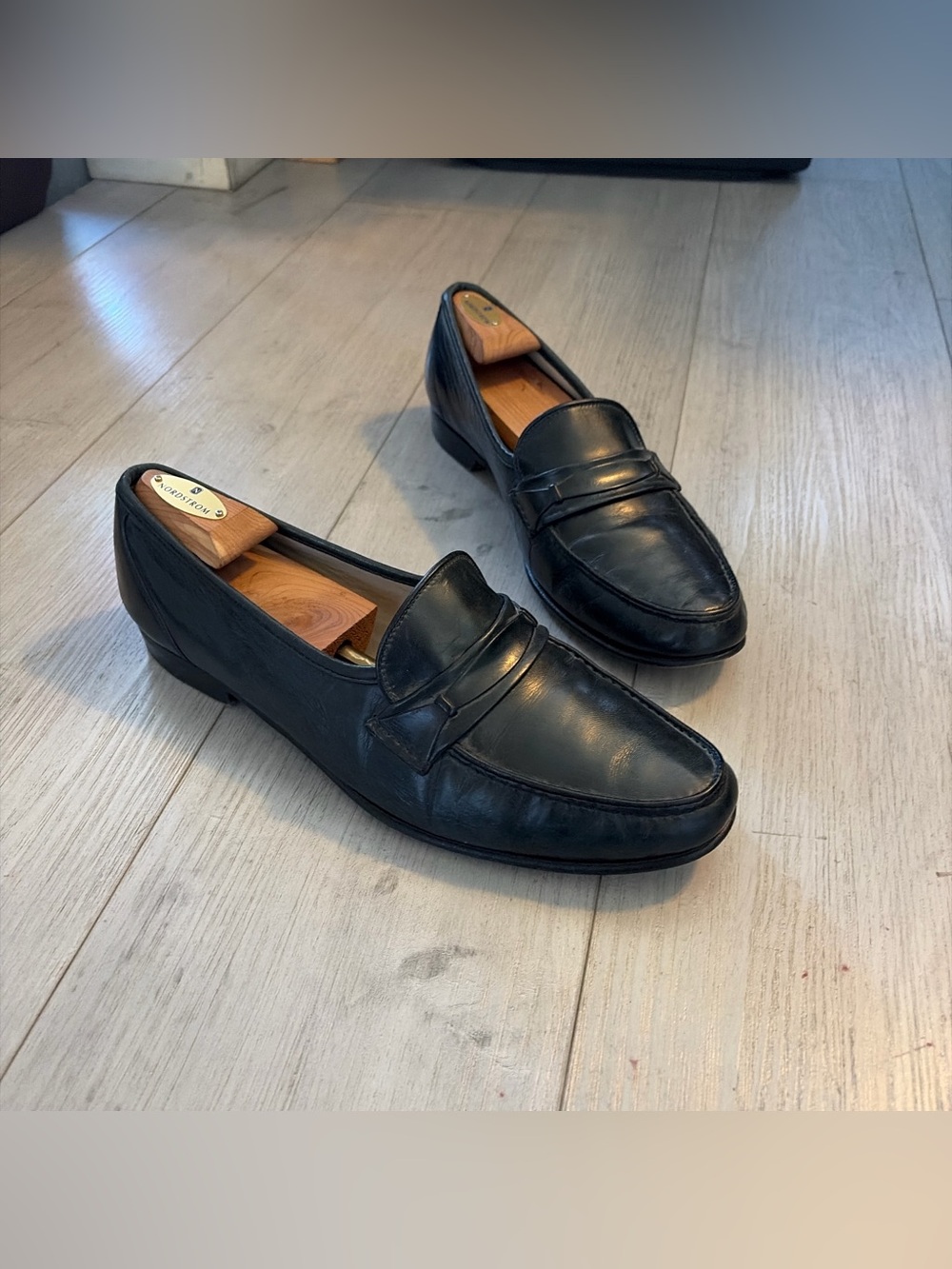 Bruno Magli Black Leather Penny Loafers